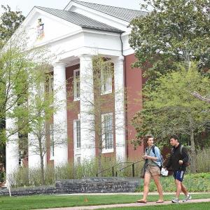 Image of students walking past Huntley Hall